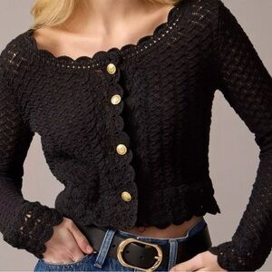 Black Crochet Cardigan with Gold Buttons